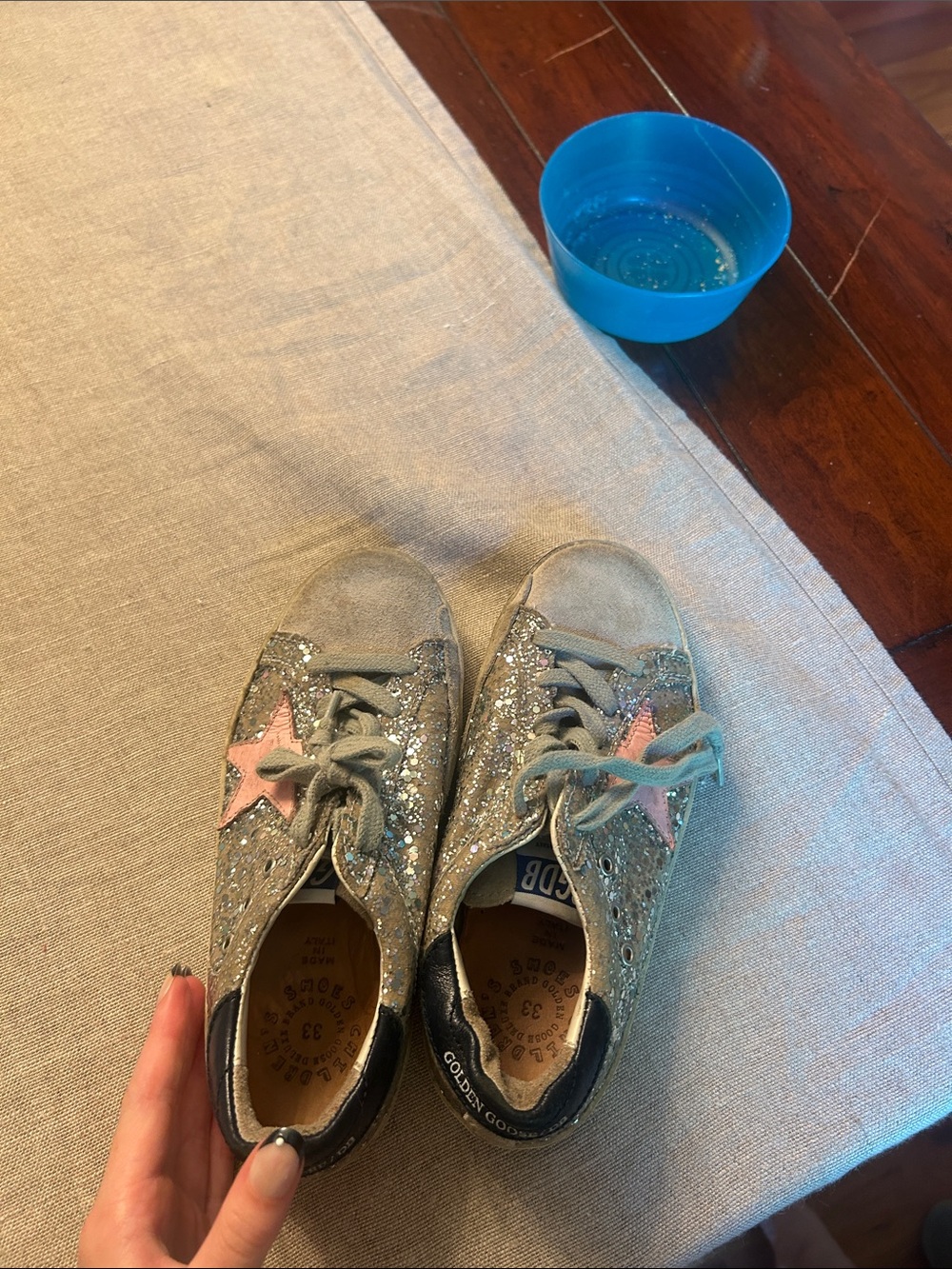 Golden Goose Kids Glitter Sneakers in Silver with Pink Star